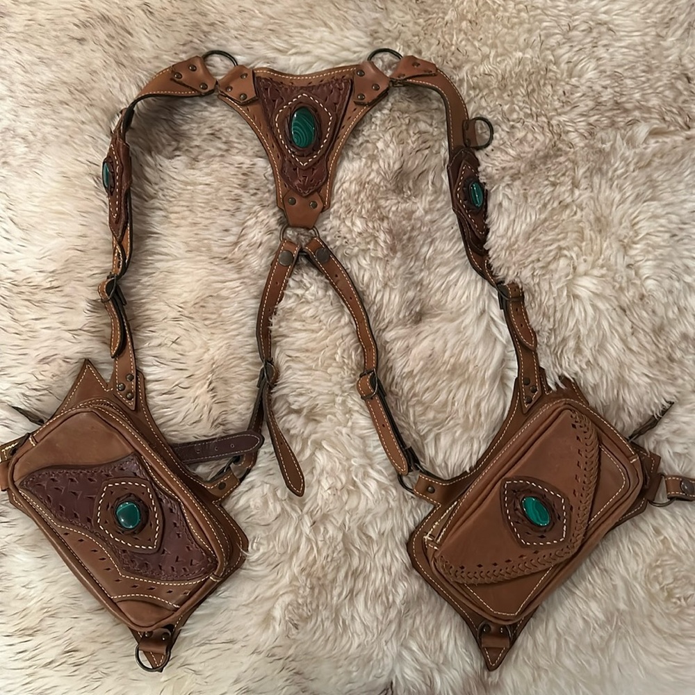 Harness hand made malachite vest pouch